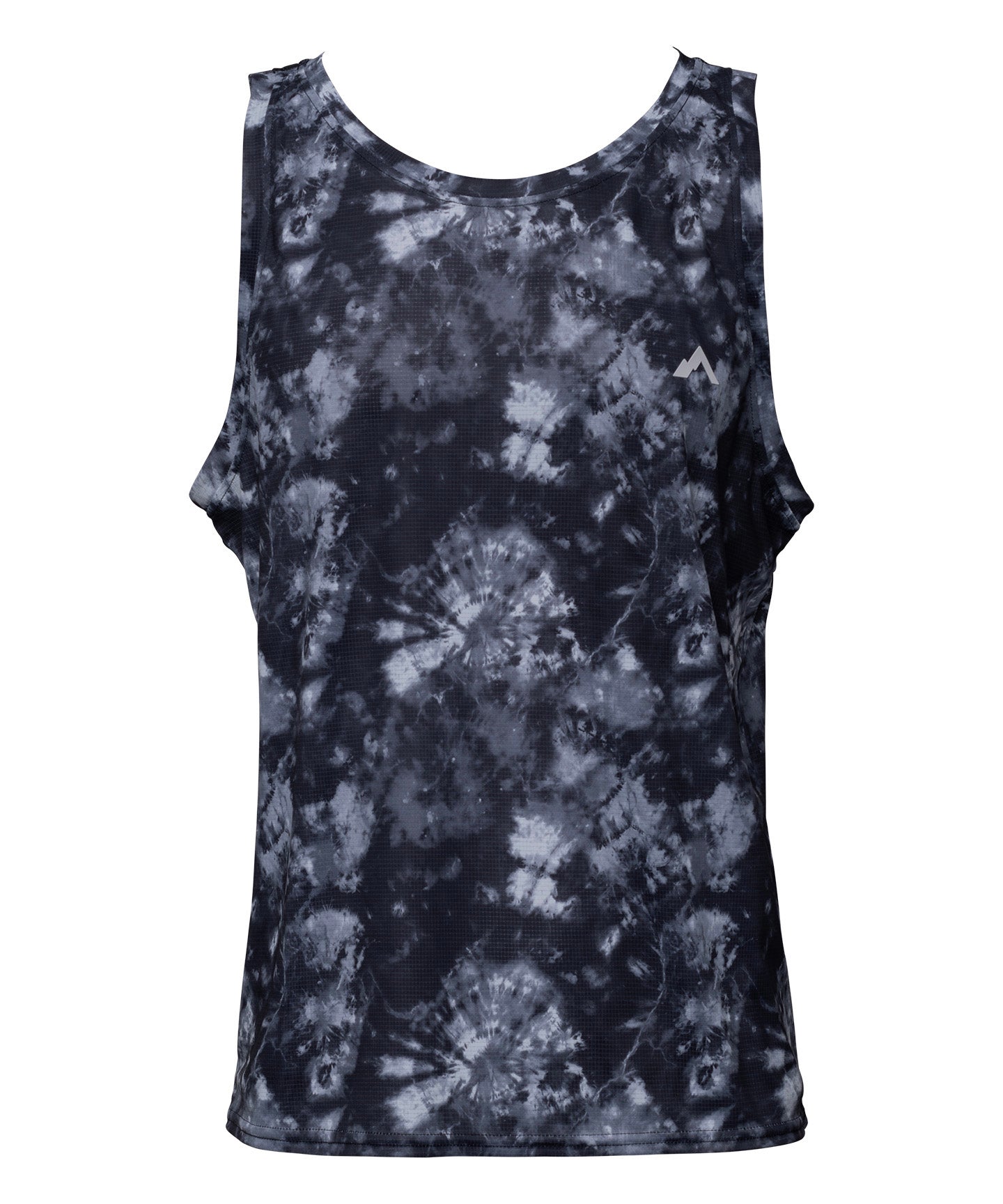 The M's Skyline Tank from Strafe is a sleeveless, lightweight tank top showcasing a black and white tie-dye pattern. It features a round neck design, a slightly loose fit, and quick-drying cooling technology to keep you comfortable throughout the day.