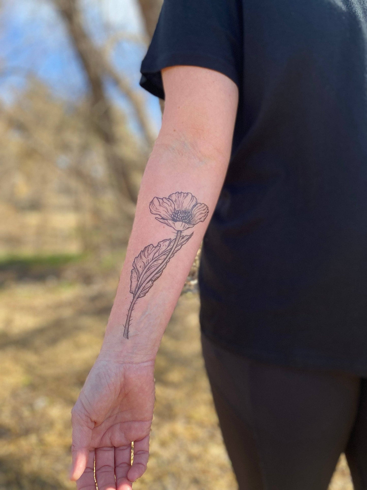 Wild Poppy Flower Temporary Tattoo