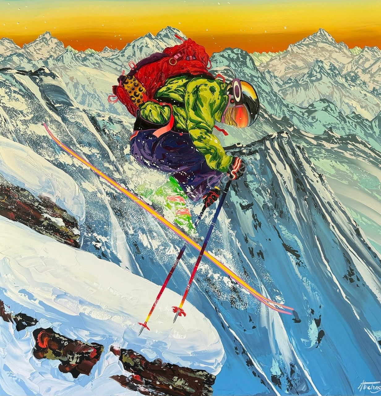 Extreme Skiers Art on Acrylic