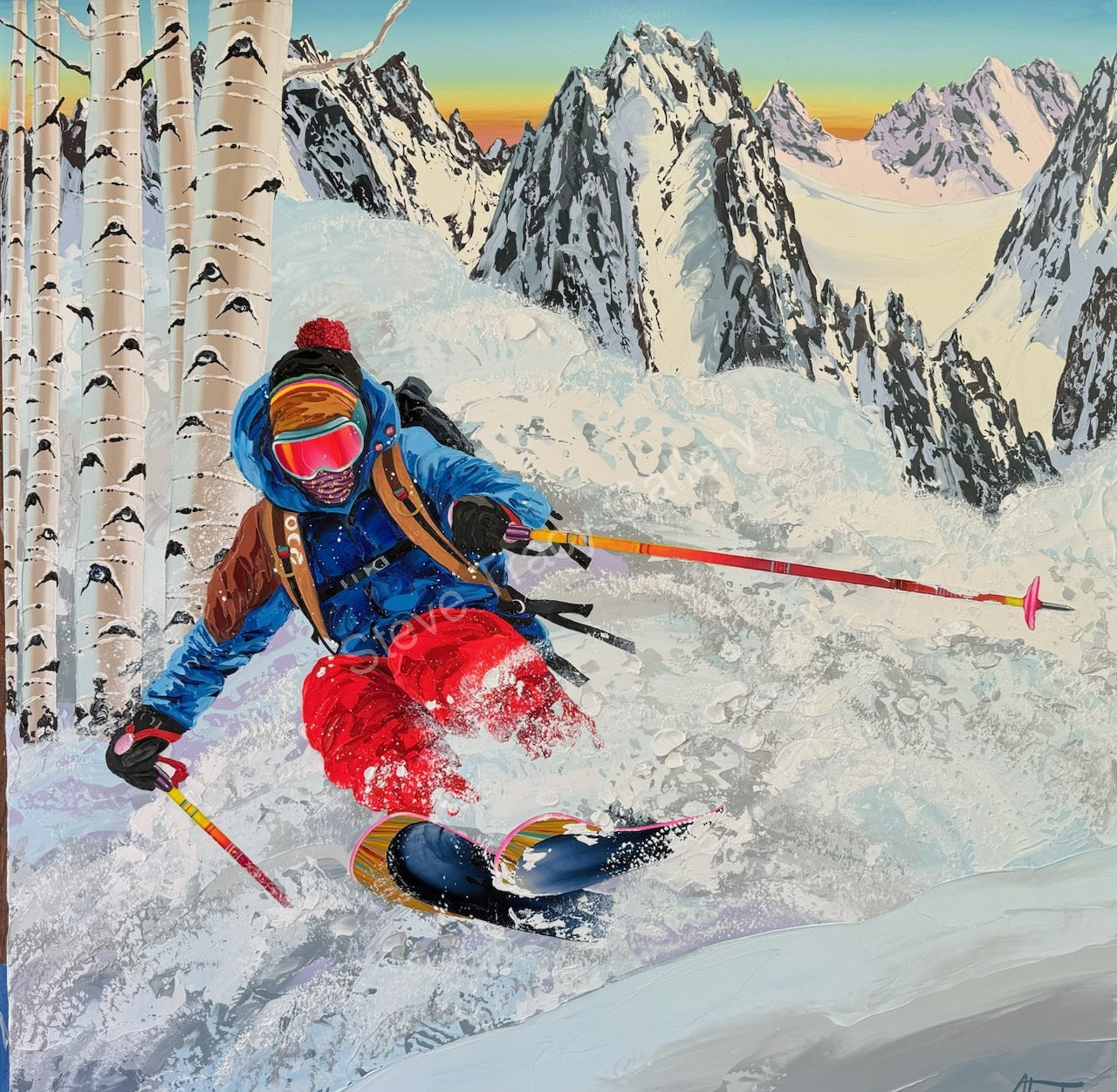 Extreme Skiers Art on Acrylic