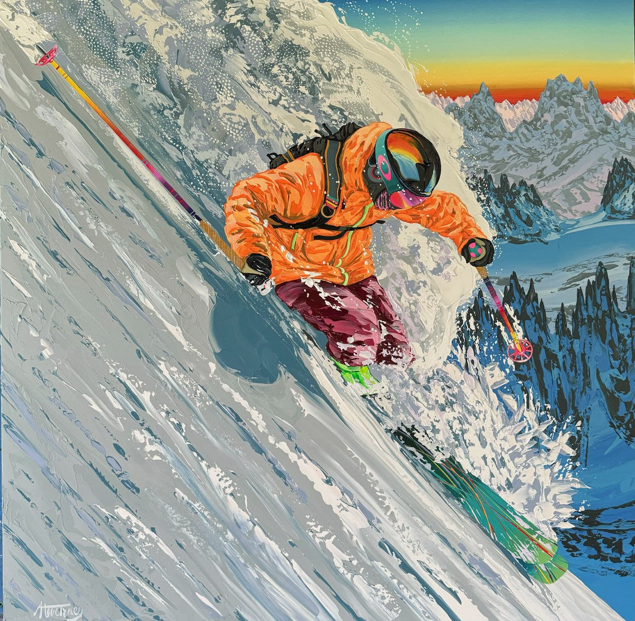 Extreme Skiers Art on Acrylic